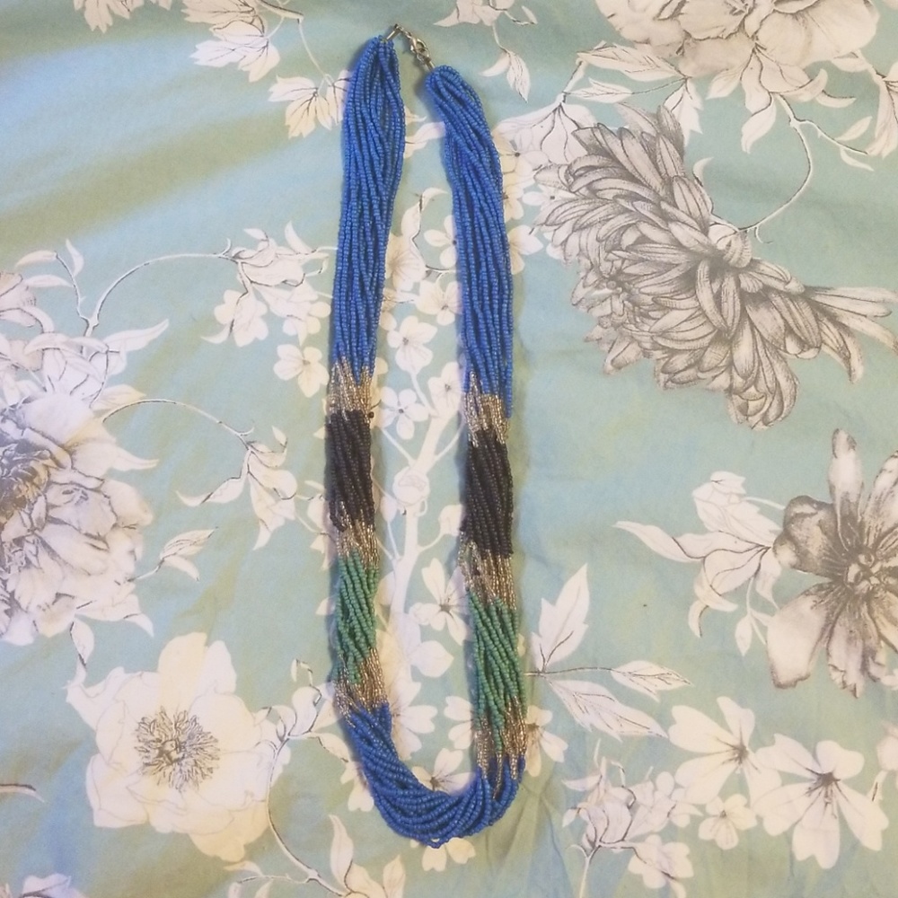Blue/Green/black beaded necklace